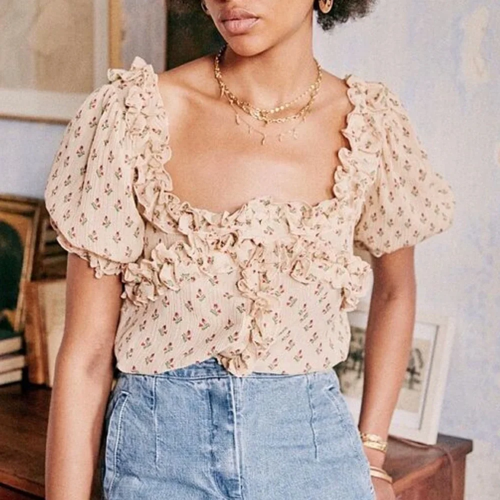 Sezane Floral Ruffle Blouse - Cream and Pink - Picture 2 of 16